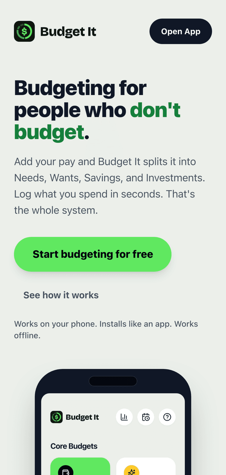 Budget It website on a phone