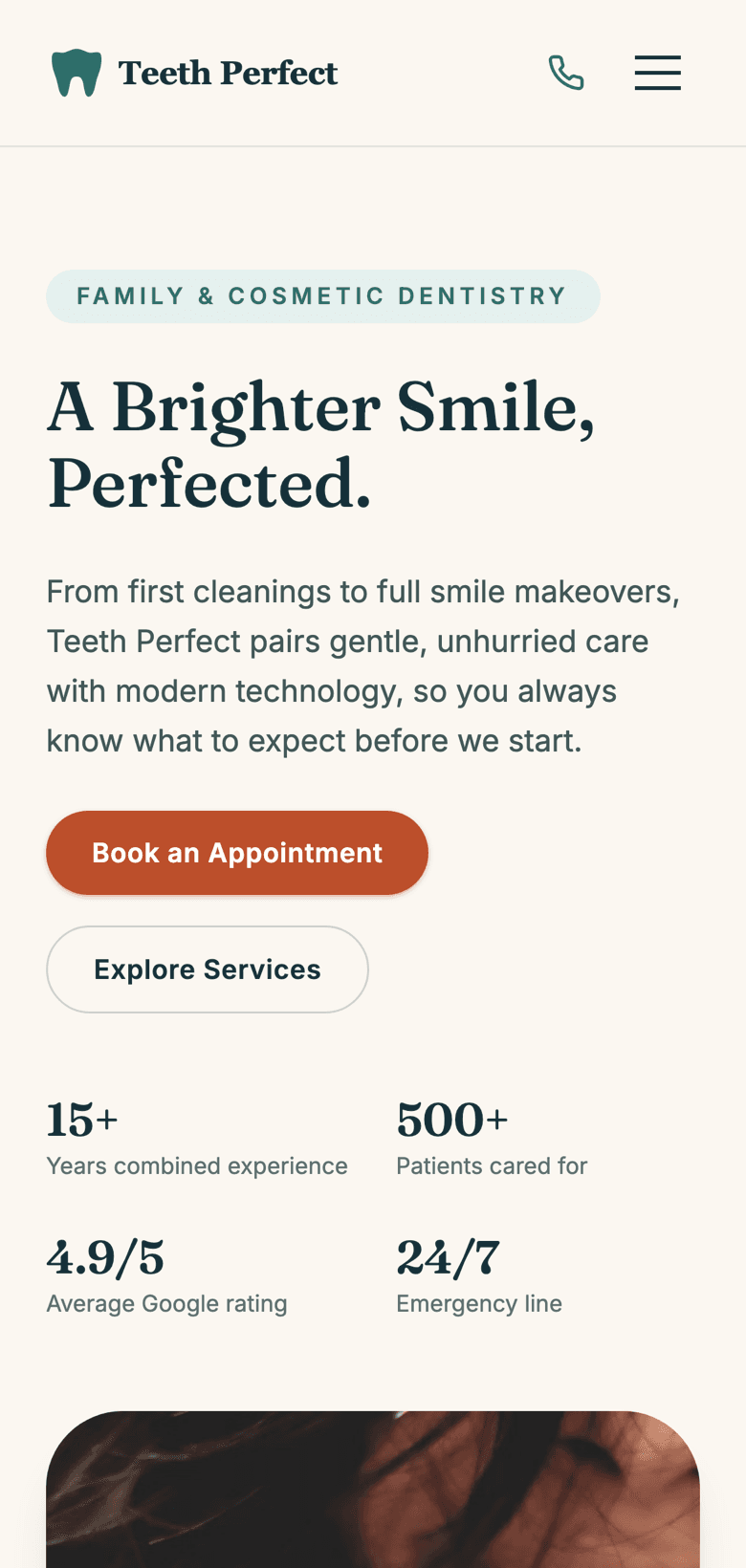 Teeth Perfect website on a phone