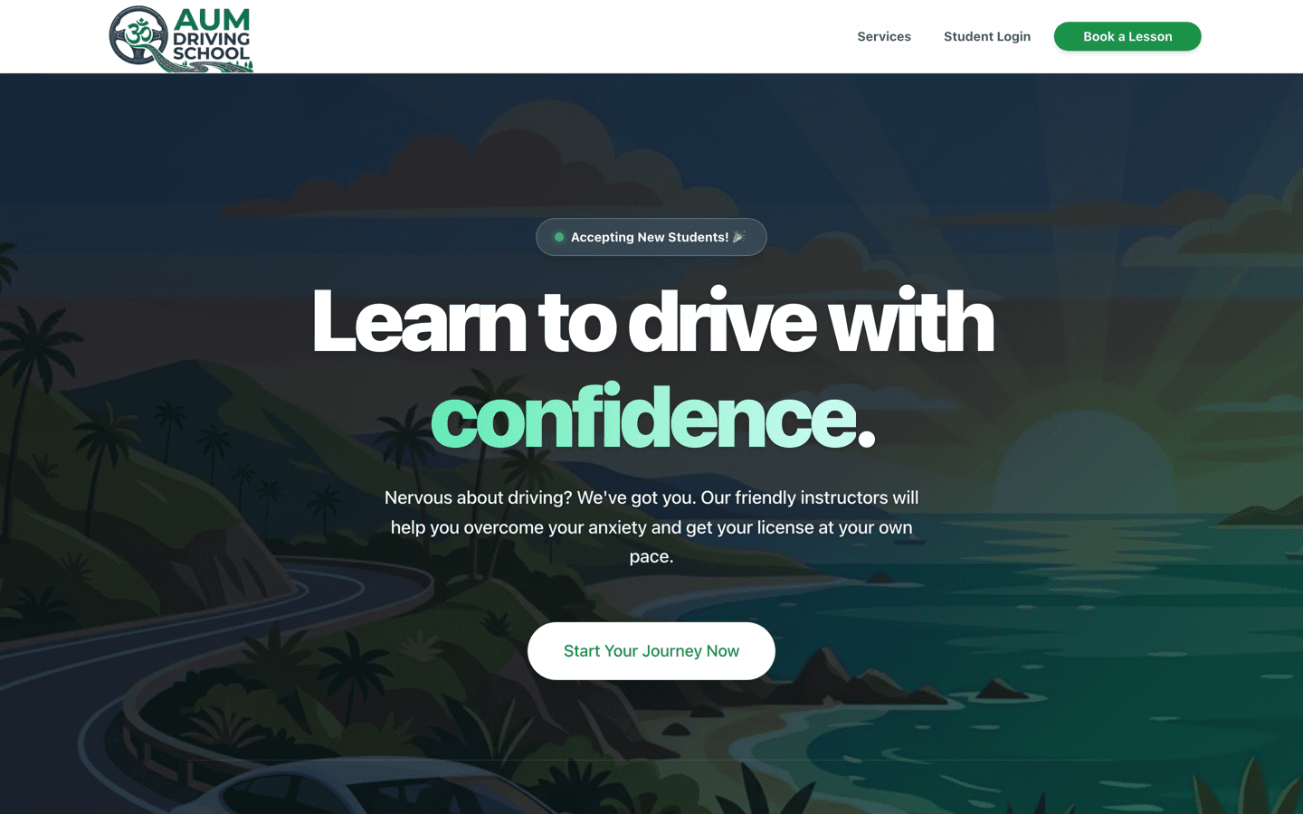 AUM Driving School website on a laptop